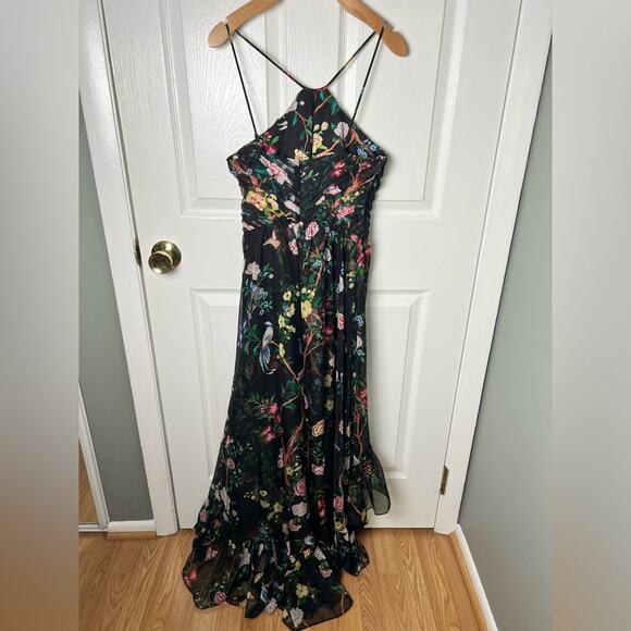 Marchesa Notte Flowering Halter Neck High Low Gown in Black Multi 0 - Picture 6 of 7